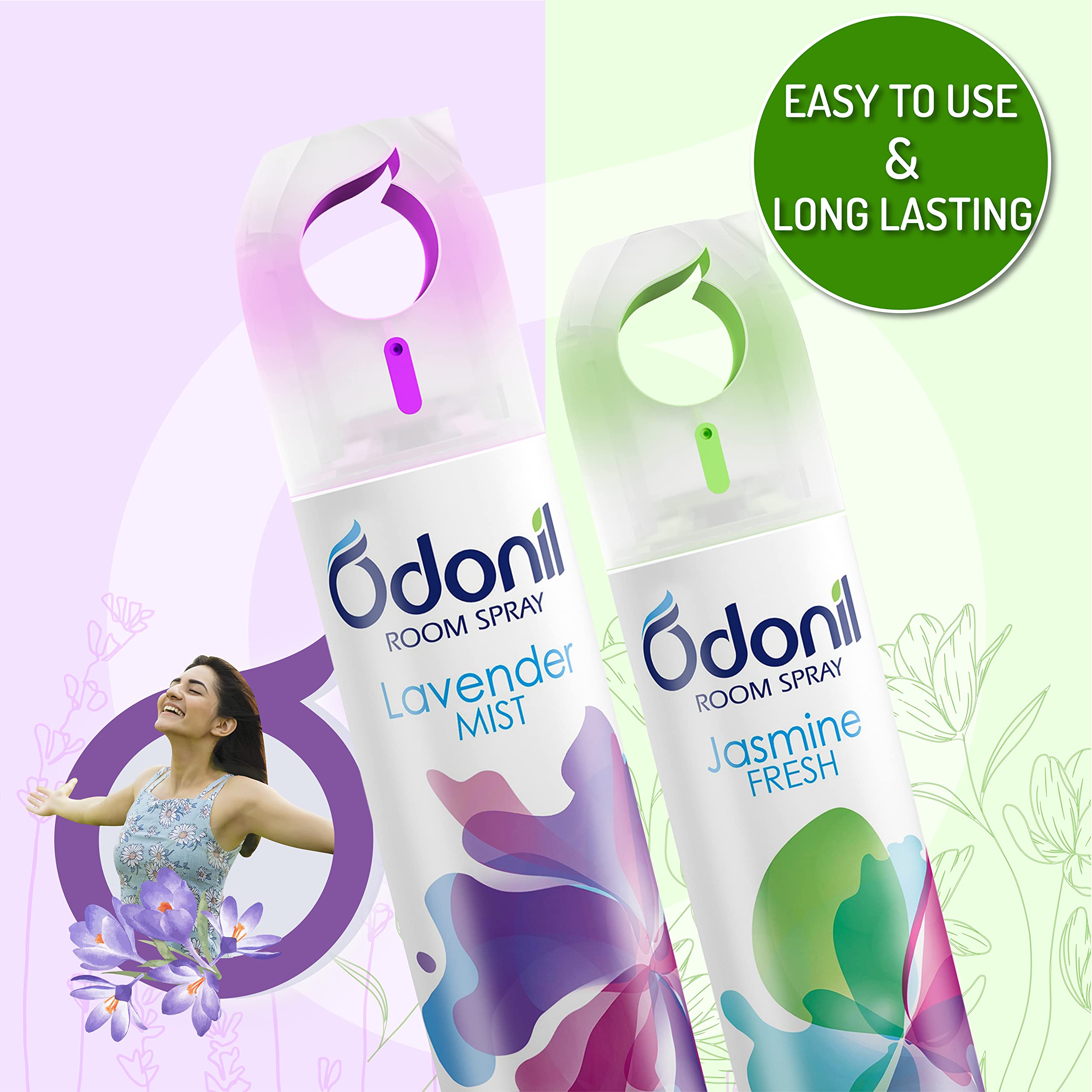 Odonil Air Freshener Room Spray - 440 ml Combo (Pack of 2, 220ml each) | Lavender Mist & Jasmine Fresh | Nature Inspired Fragrance for Home & Office | Long Lasting Fragrance | Instant Freshness image 2
