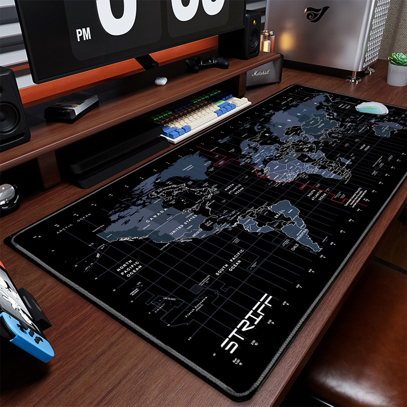 STRIFF World Map Extended Size (800 mm x 300 mm x 2 mm) Gaming Mouse Pad| Desk Mat | Stitched Edges| Non-Slip Rubber Base|Computer Laptop|Keyboard Mouse Pad for Office & Home (World Map) image 2