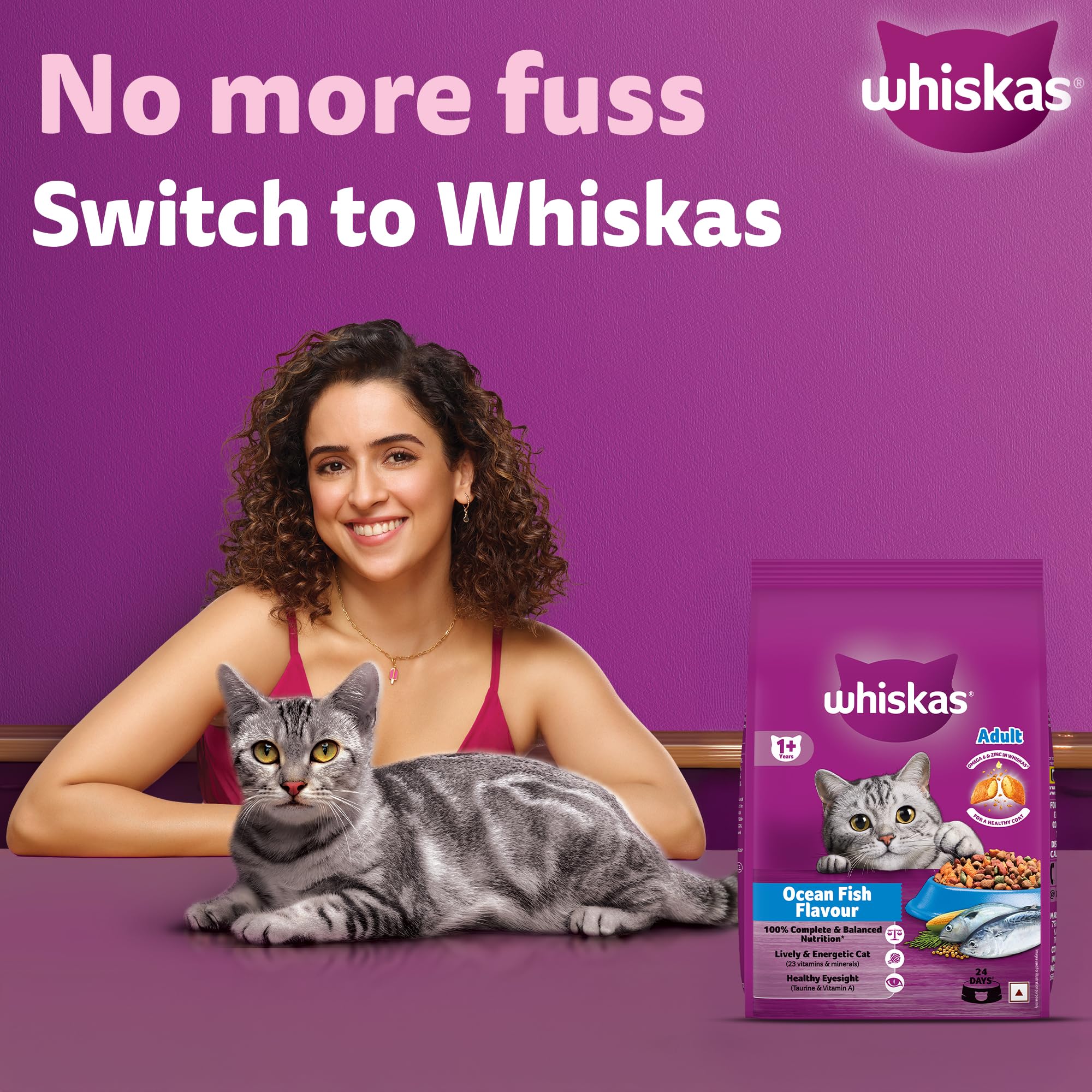 Whiskas Adult (1+ Years) Dry Cat Food, Ocean Fish Flavour, 3 kg, Contains 41 Essential Nutrients, Complete & Balanced Nutrition for Adult Cats image 2