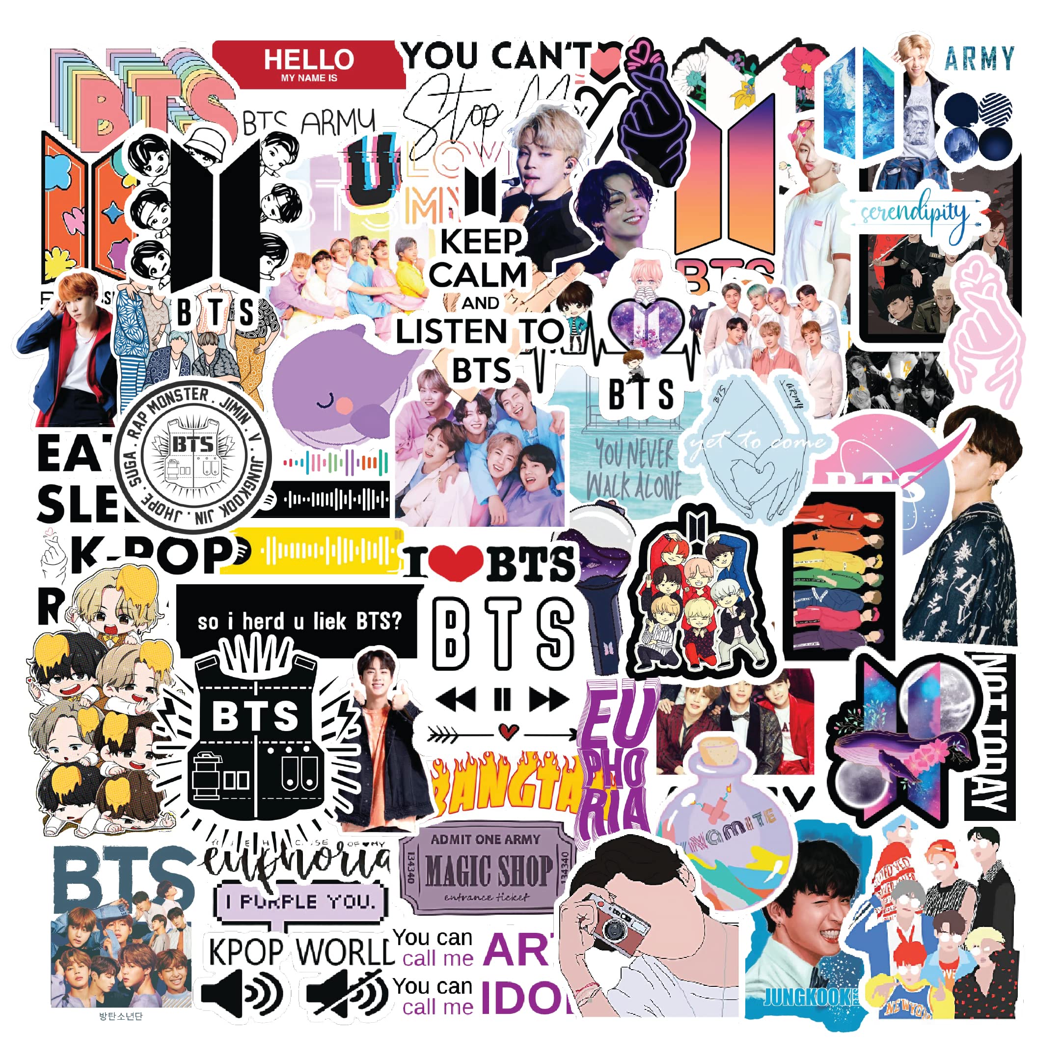 60-Piece K-Pop Vinyl Stickers | Aesthetic, Waterproof, Self-Adhesive & Residue-Free Stickers for Laptop, Journal, Diary, Guitar & Mobile Case (5.1 x 7.6 x 5.1 cm)