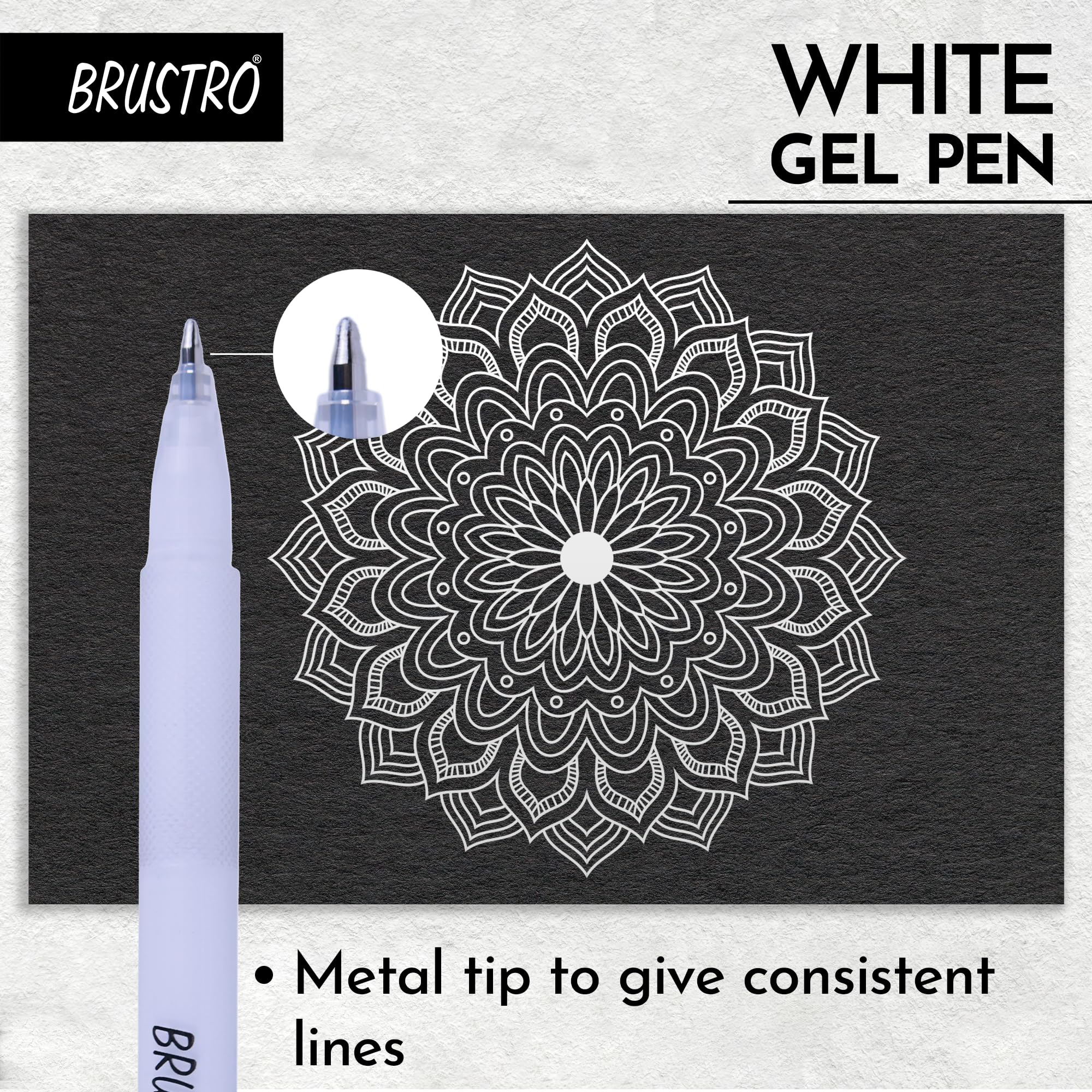 BRUSTRO White Gel Pen | Tip size -1 mm|Pack of 3 | Ideal for Students and Adults, Drawing, Mandala Arts, Students, Office Use, Writing, Pen Set image 3