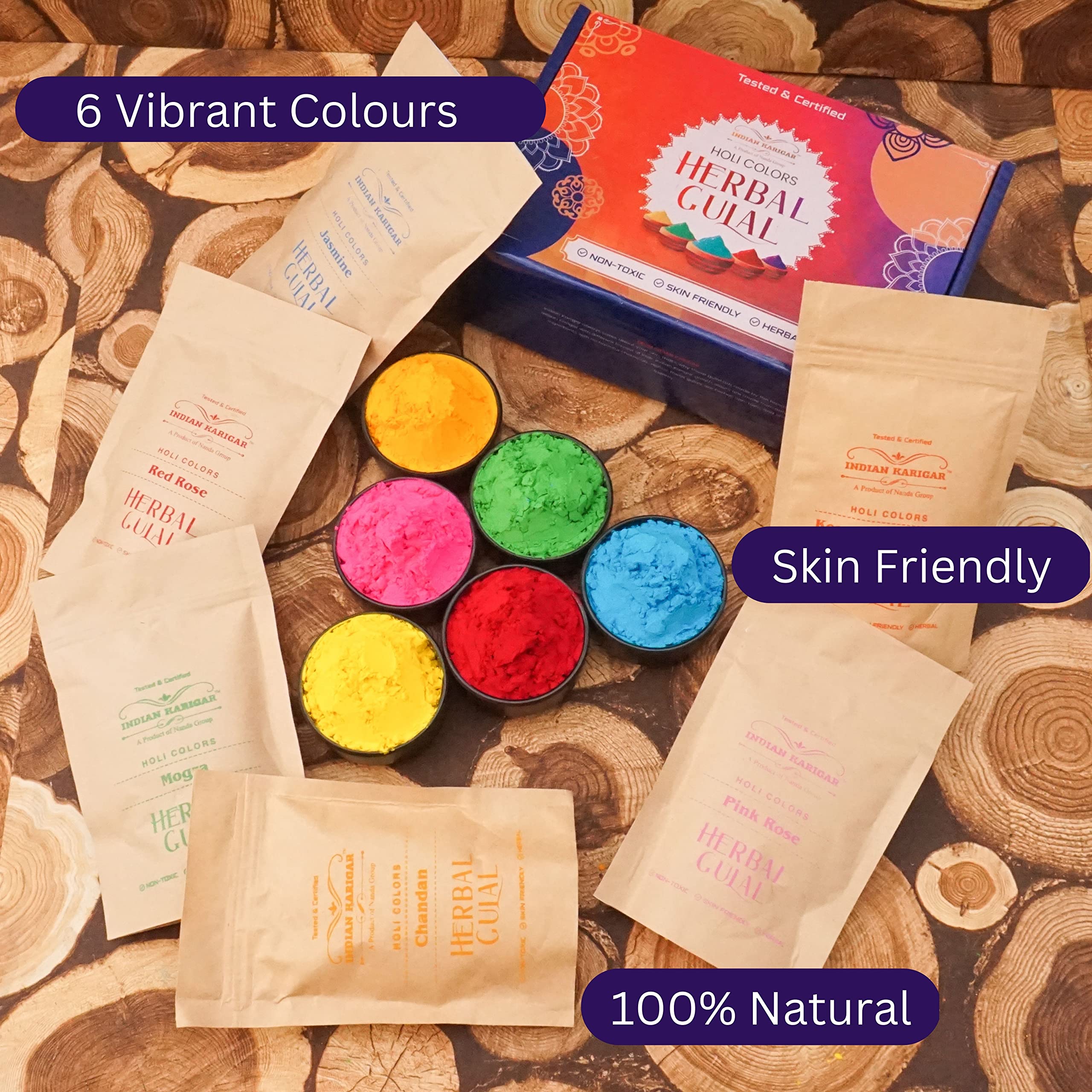 Starch Holi Gulal for Holi Colour 480g 6 Flavor × 80g Herbal Gulal Organic Holi Colours for Family Non Toxic Holi Color Organic Skin Safe Holi Colors Holi Gifts Pack of 6 Multicolor image 4