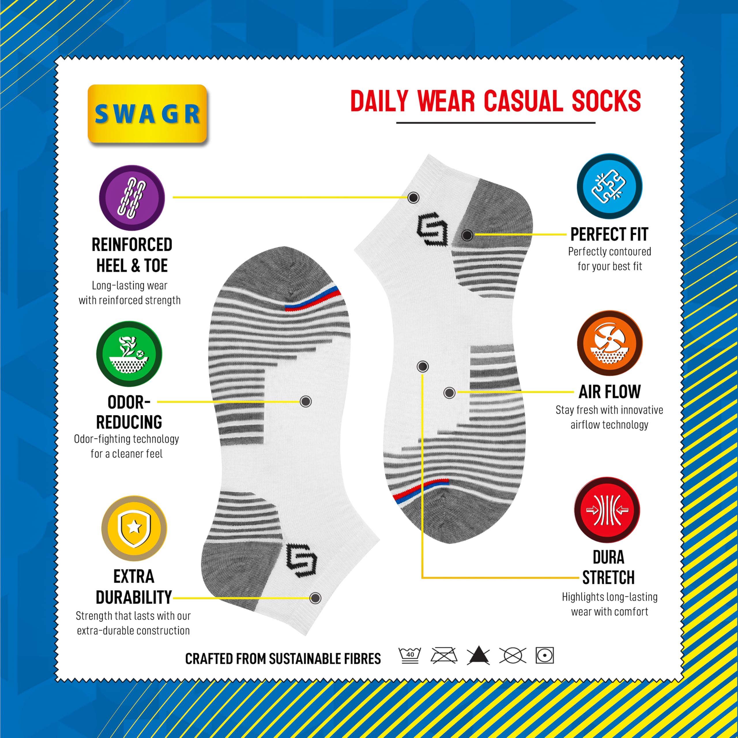 SWAGR 12 Pairs Sports Cotton Ankle Length Socks for Men, Pack of 12., Assorted image 2