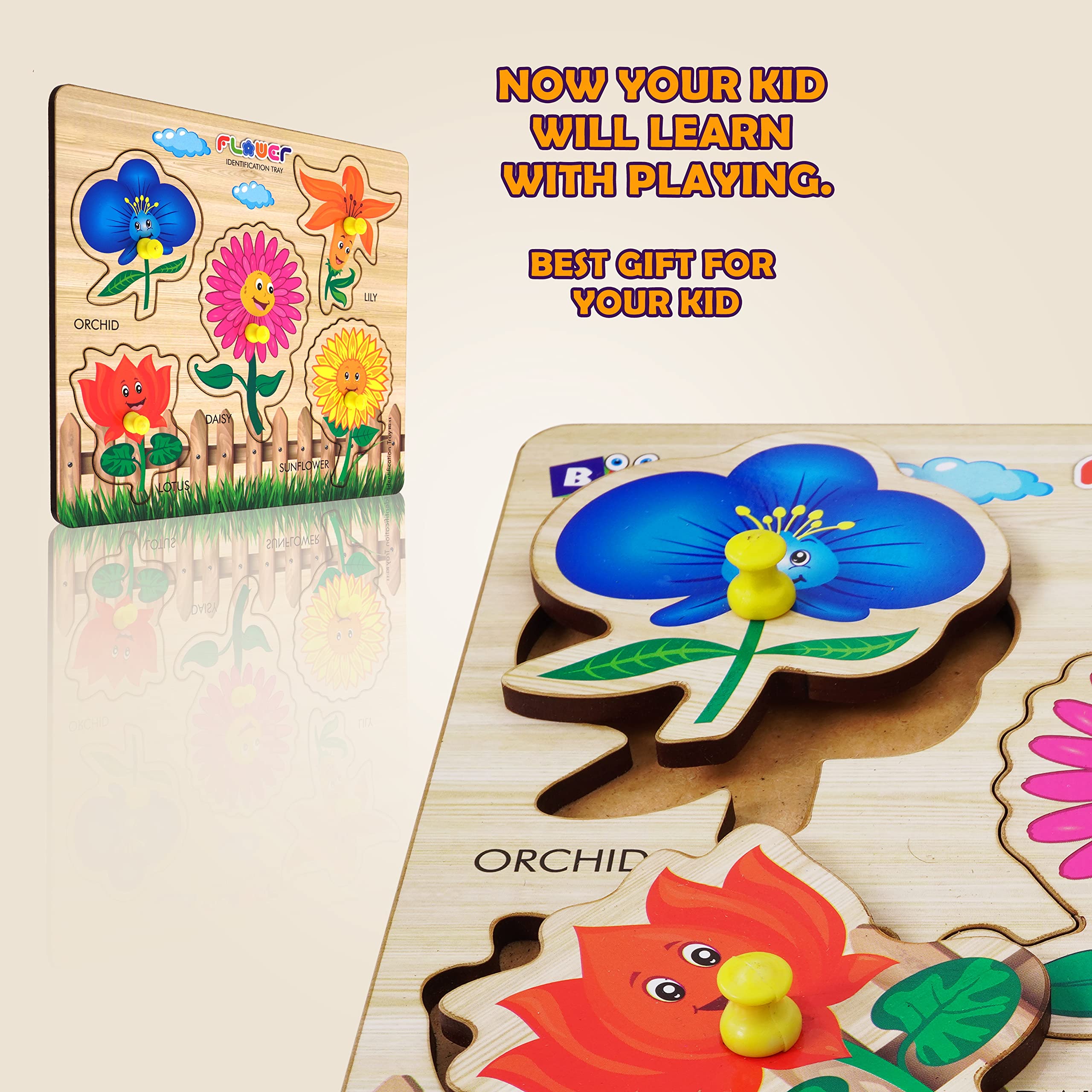Lefan Wooden Puzzles (Flower Wooden) – Montessori Educational Puzzle Toy for Kids, Early Learning Shape & Color Recognition, Fine Motor Skills Development for Toddlers Boys & Girls image 4