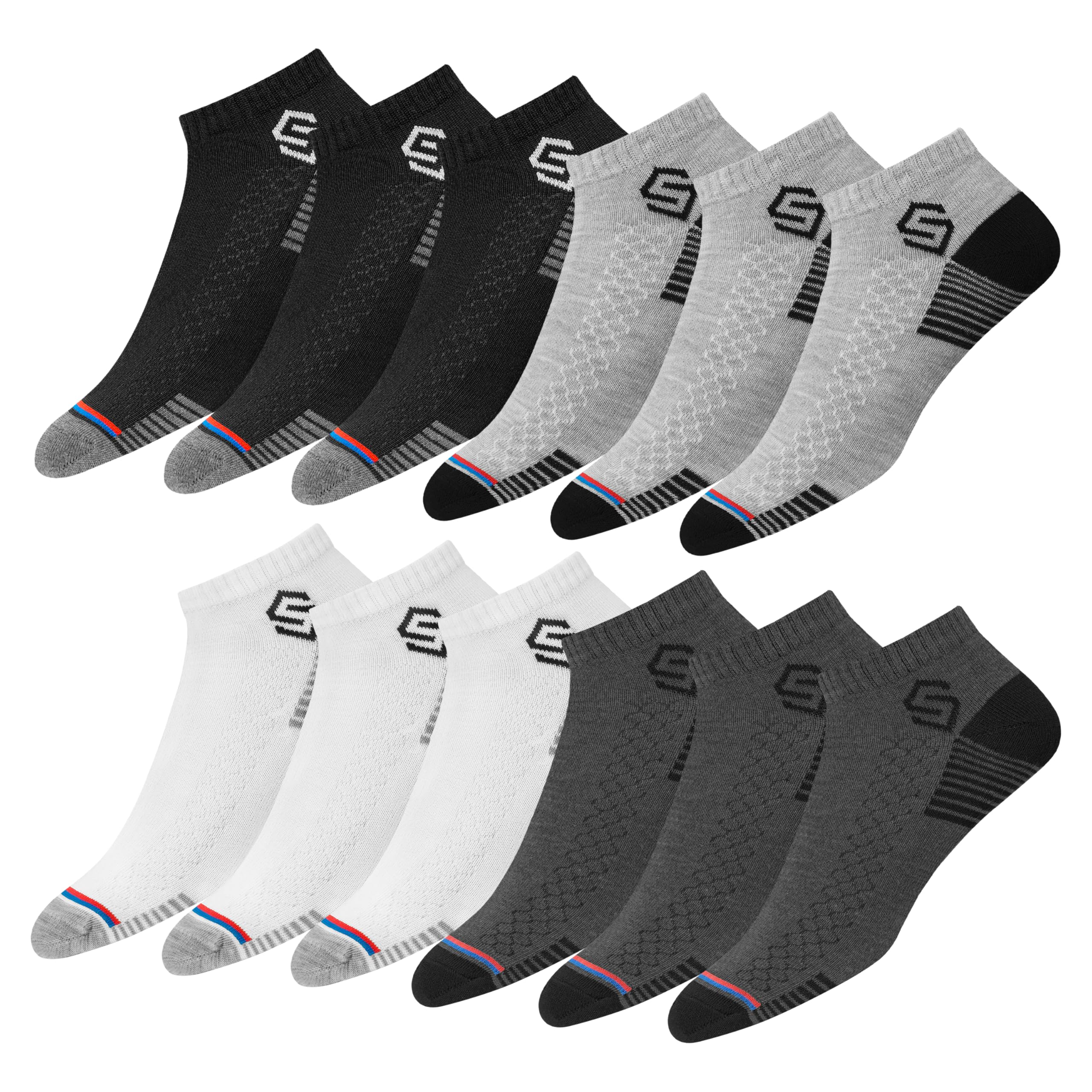 SWAGR 12 Pairs Sports Cotton Ankle Length Socks for Men, Pack of 12., Assorted image 3
