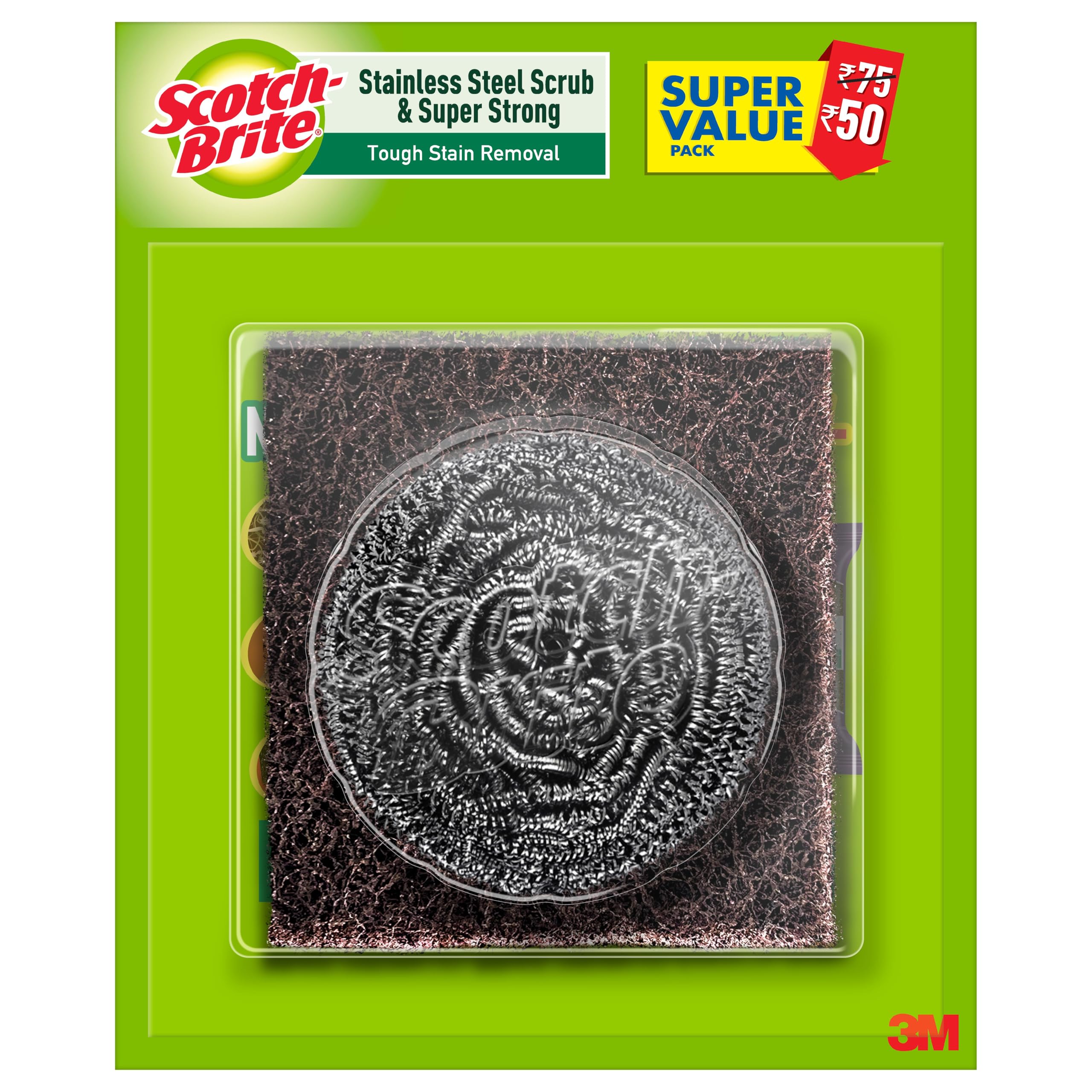 Scotch-Brite 1 Stainless Steel Scrubber (15g) and 1 Scrub pad Combo