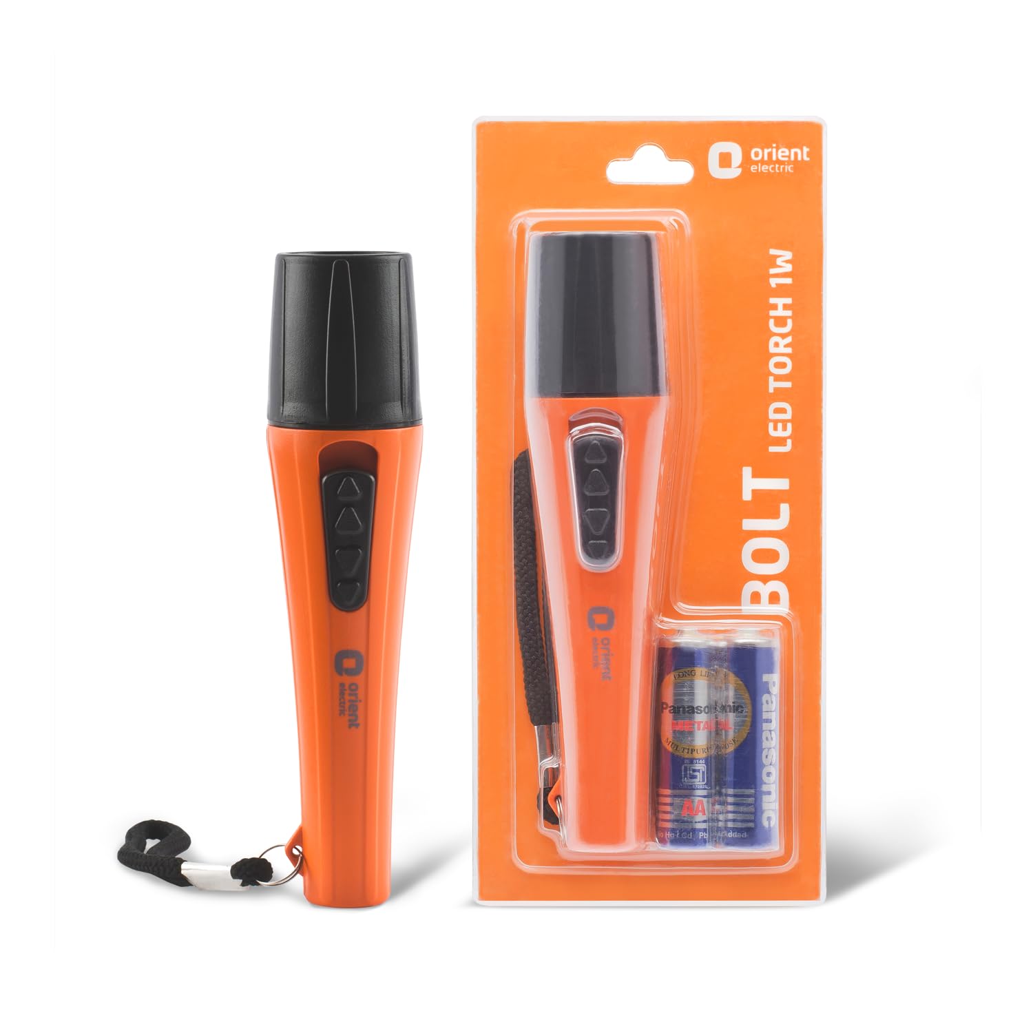 Orient Electric Bolt LED Torch Light | Orange & Black, Pack of 1