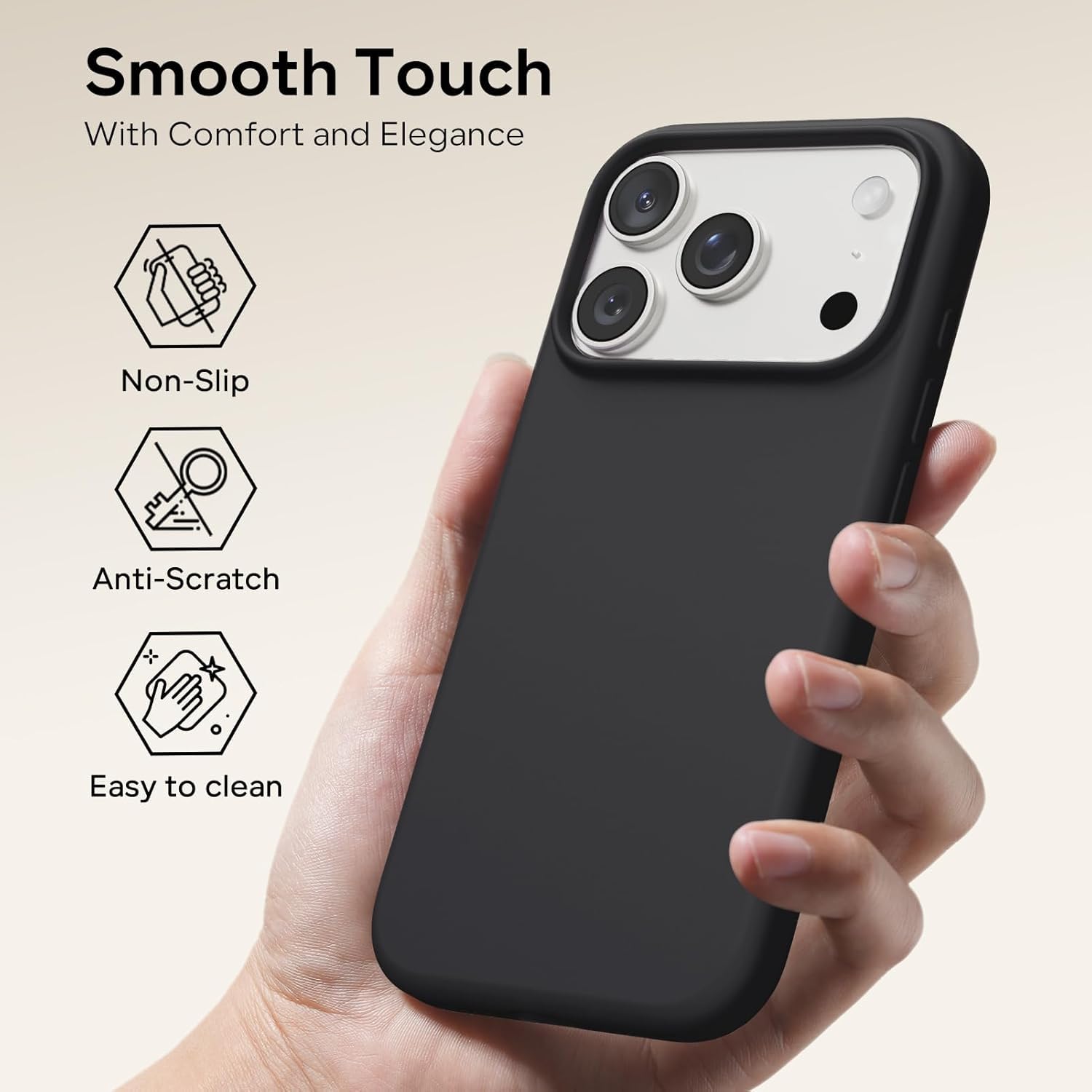 DIZORO Compatible with iPhone 17 Pro / 18 Pro Case, Liquid Silicone 3 Layers Full Covered Soft Gel Rubber Shockproof Protective Cover with Anti-Scratch Microfiber Lining - Black image 3